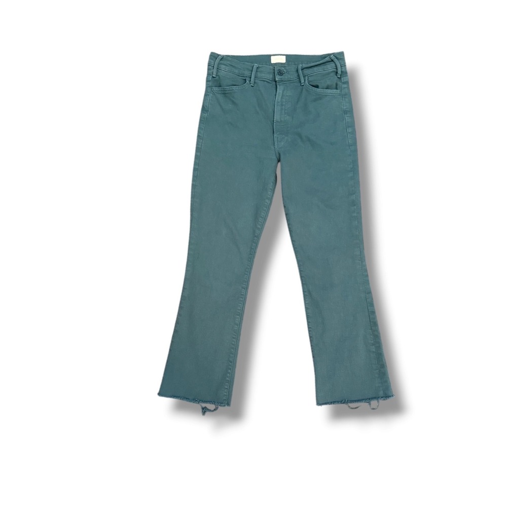 Mother Hustler Ankle Fray 30 Green Play Date Denim High Rise Flare Sustainable